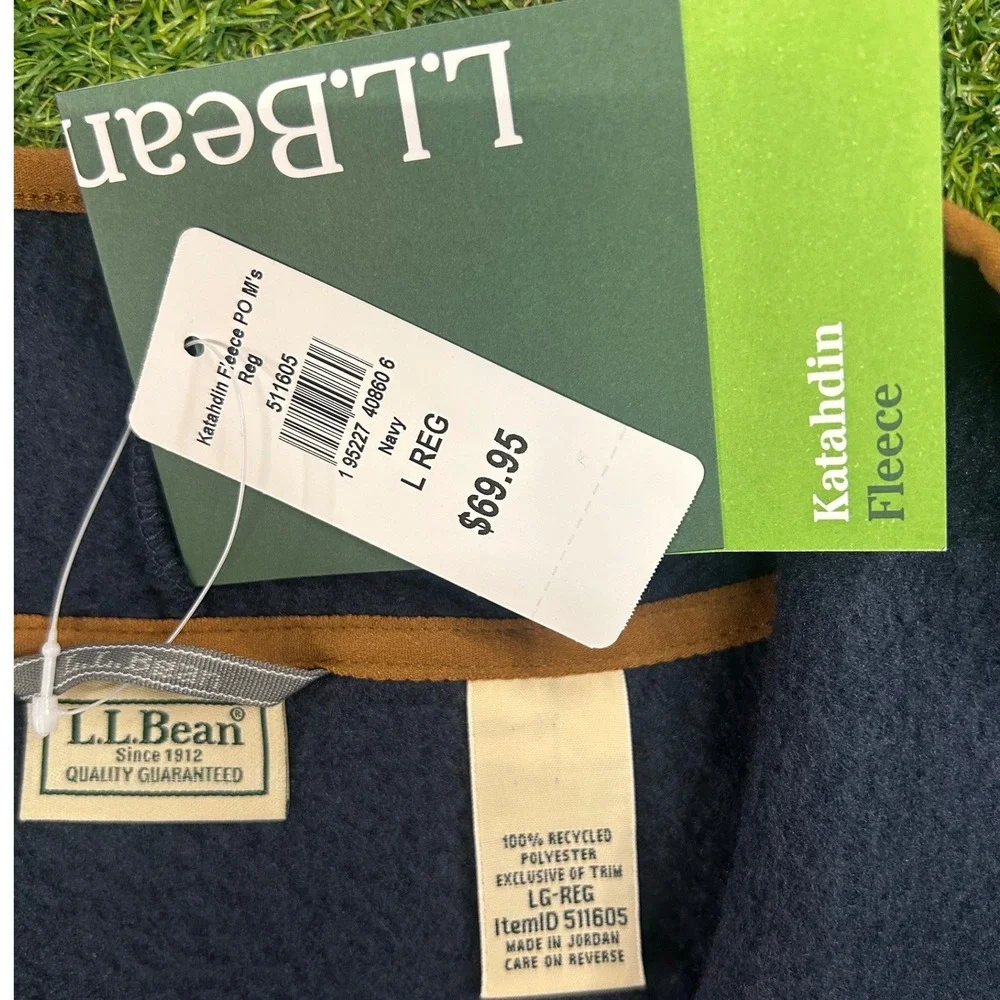 LL Bean Katahdin Fleece Pullover Mens Large Navy‎ Blue Quarter Zip 511605 NEW